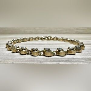 Vintage Gold Over Sterling Silver Cubic Zirconia Heart Tennis Bracelet, 7.5"